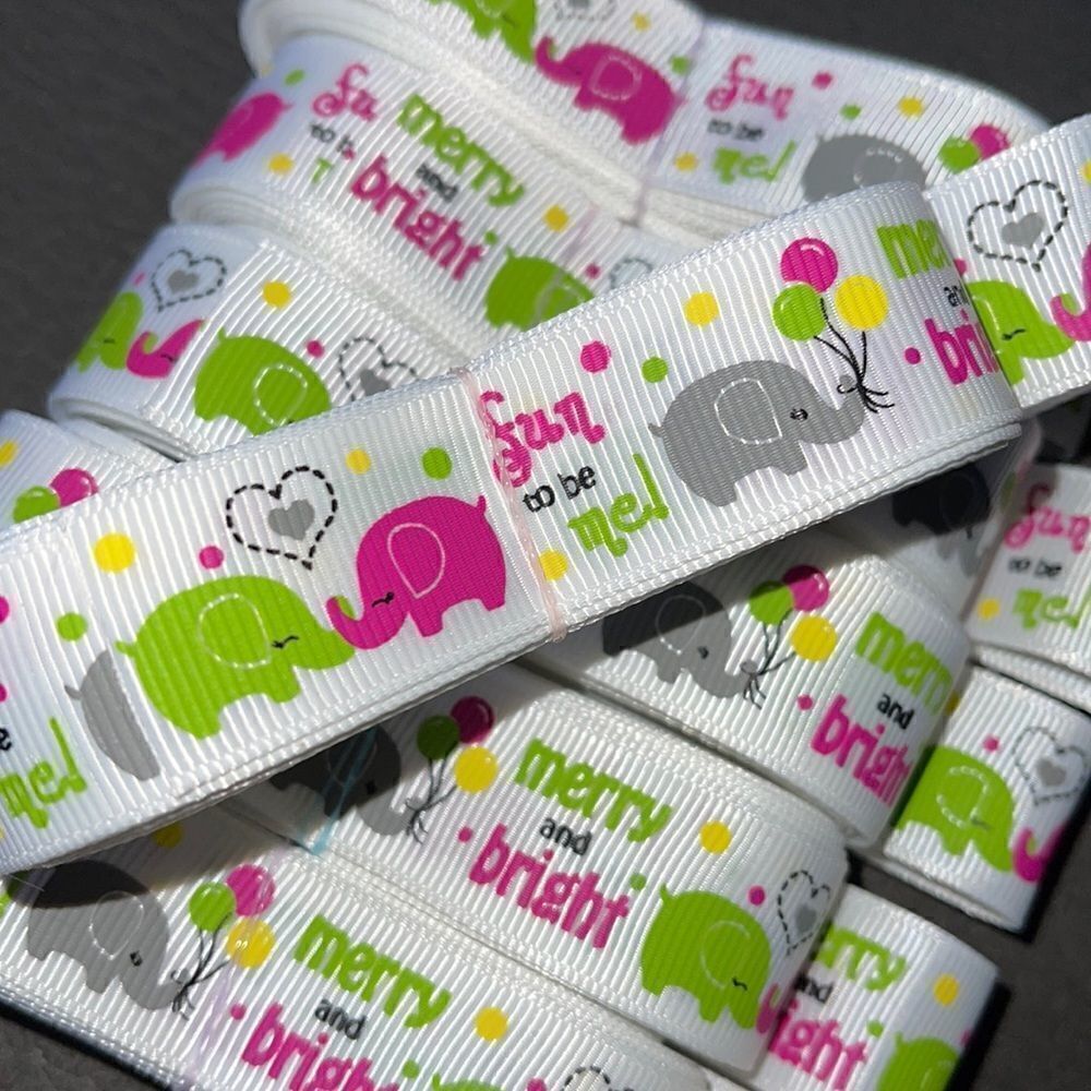 Grosgrain Ribbon 7/8” 5 yards 5/$20 NEW merry & bright elephants fun to be me - Picture 8 of 9